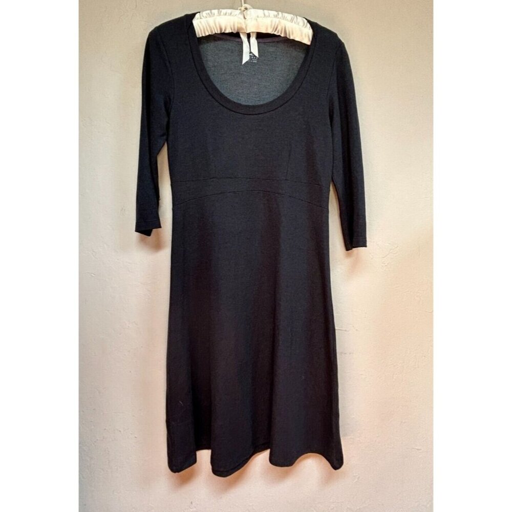 Horny Toad Women Bellflower A-Line 3/4 Sleeve Knee Length Dress XS Black Stretch - Picture 1 of 9